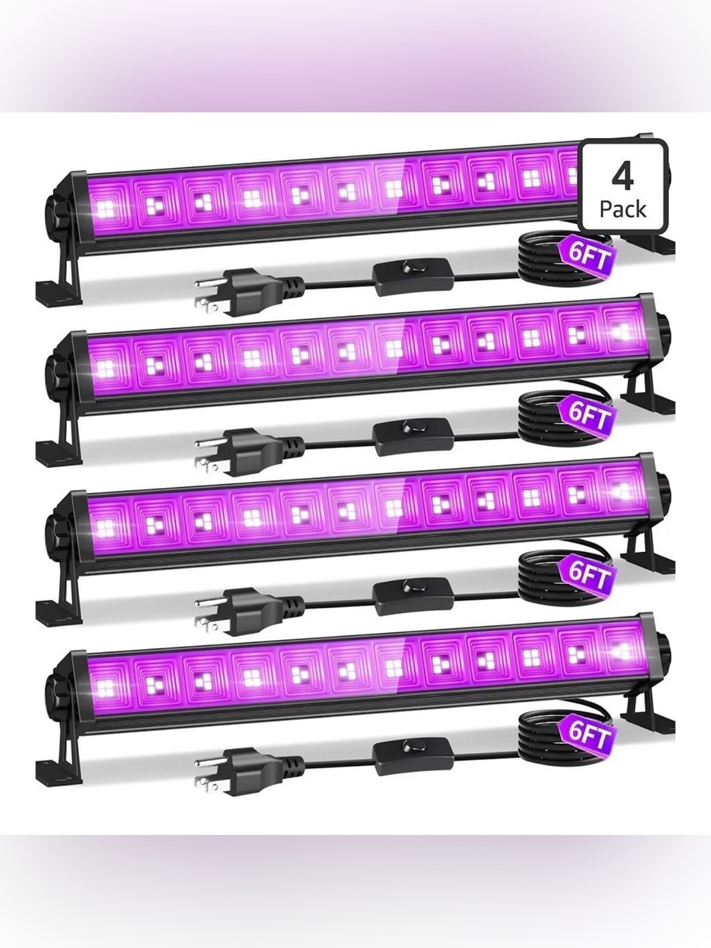 ISUERFY 4pack 45W Black Light Bar w/6ft Power Cord for Glow Party